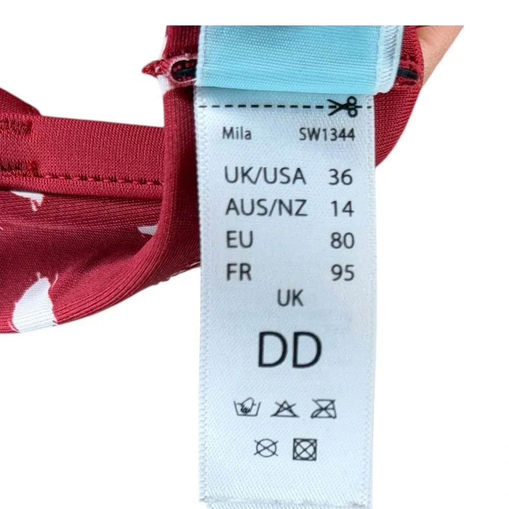 PANACHE Mila Bikini Top Women 36DD Red Polka Dot Retro Ruffle Underwire - Picture 5 of 7